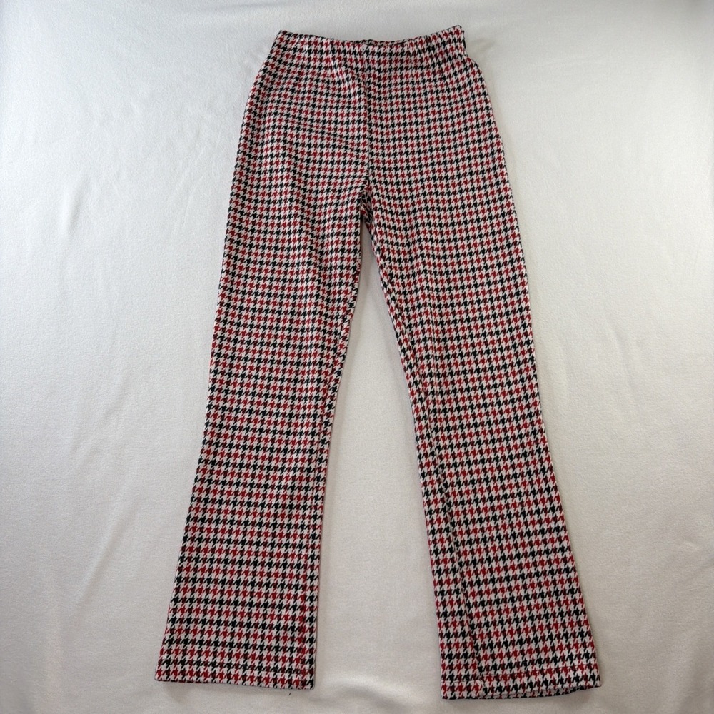 Free People Womens Flare Pants XS Red Black Houndstooth Pull On Stretch